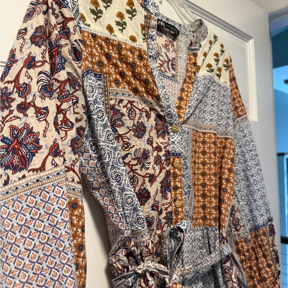 Zara Multicolor Patchwork Long Sleeve Dress - Picture 2 of 4